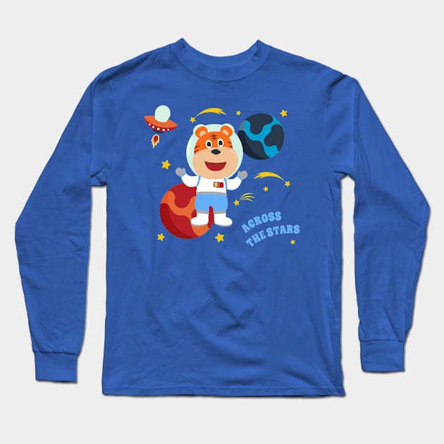 Space dog or astronaut in a space suit with cartoon style. Long Sleeve T-Shirt by KIDS APPAREL